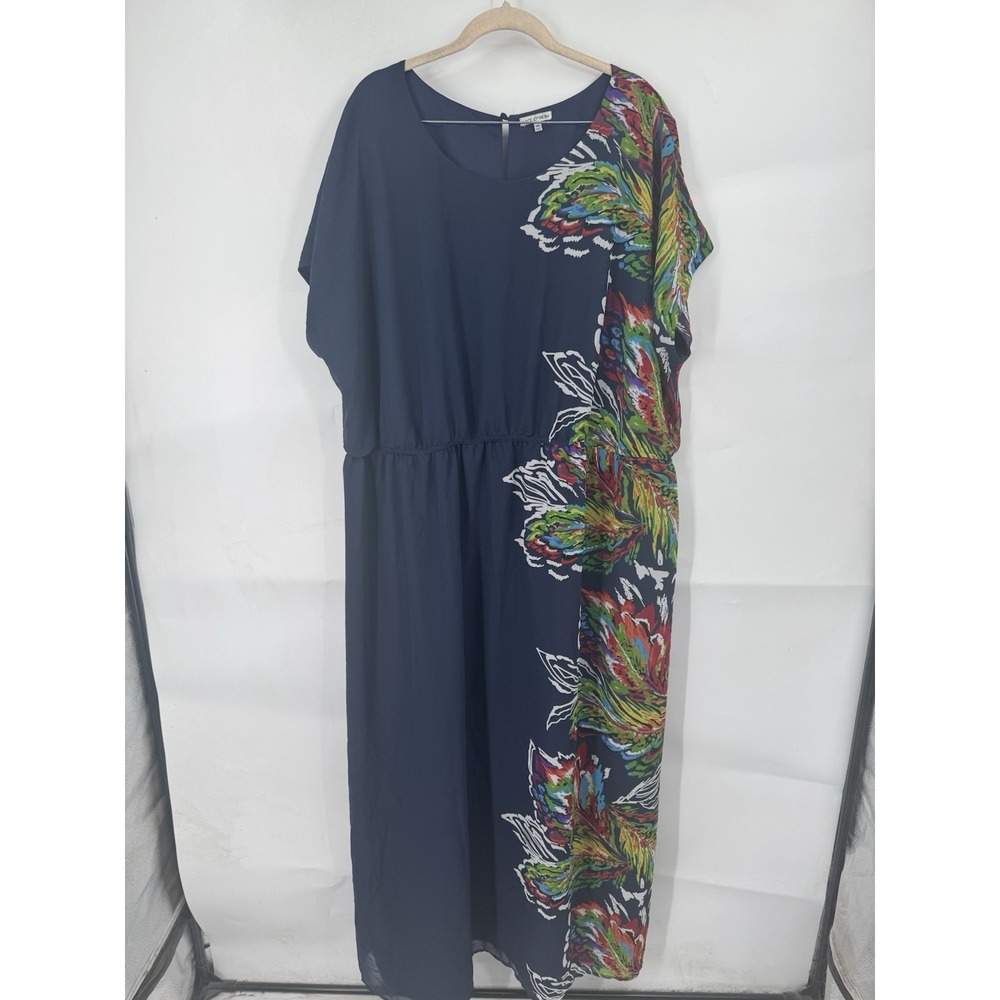 Lace & Mesh Maxi Plus Size‎ 4X Navy Blue Dress Artsy Art To Wear Preppy Glam